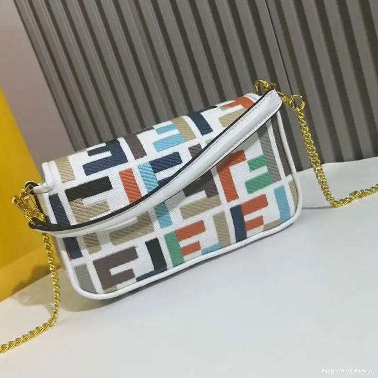 Vintage HOT In Baguette FF Motif Bag Canvas Fendi Multi Mini White 0512